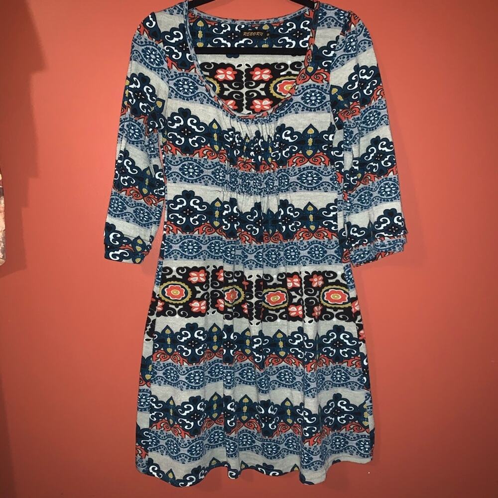 Reborn Boho Style Dress Womens Medium Gorgeous Print Western